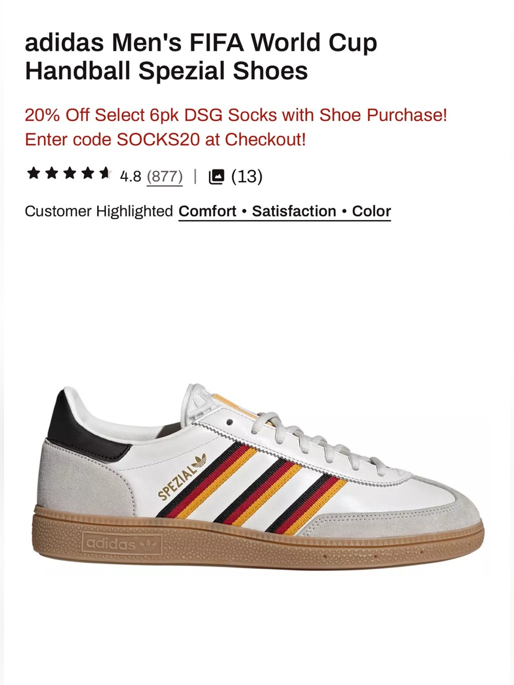 ADIDAS Men’s FIFA World Cup Handball Spezial Shoes German Flag Inspired